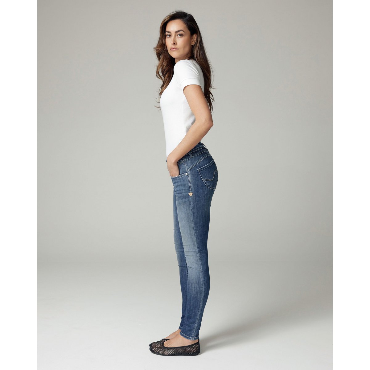 Jeans skinny a vita media blu medio effetto vintage | La Manuela