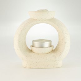 3x bruciatori a olio Zen in ceramica - Ciottolo ovale grande - Bianco maculato