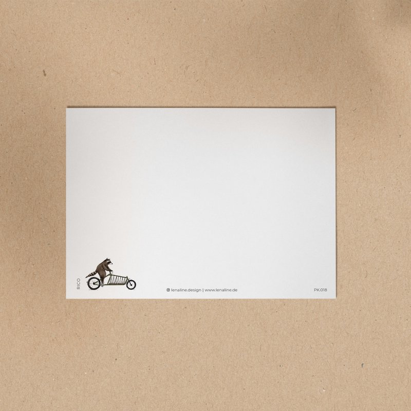 POSTKARTE | Waschbär Rico - Lastenrad