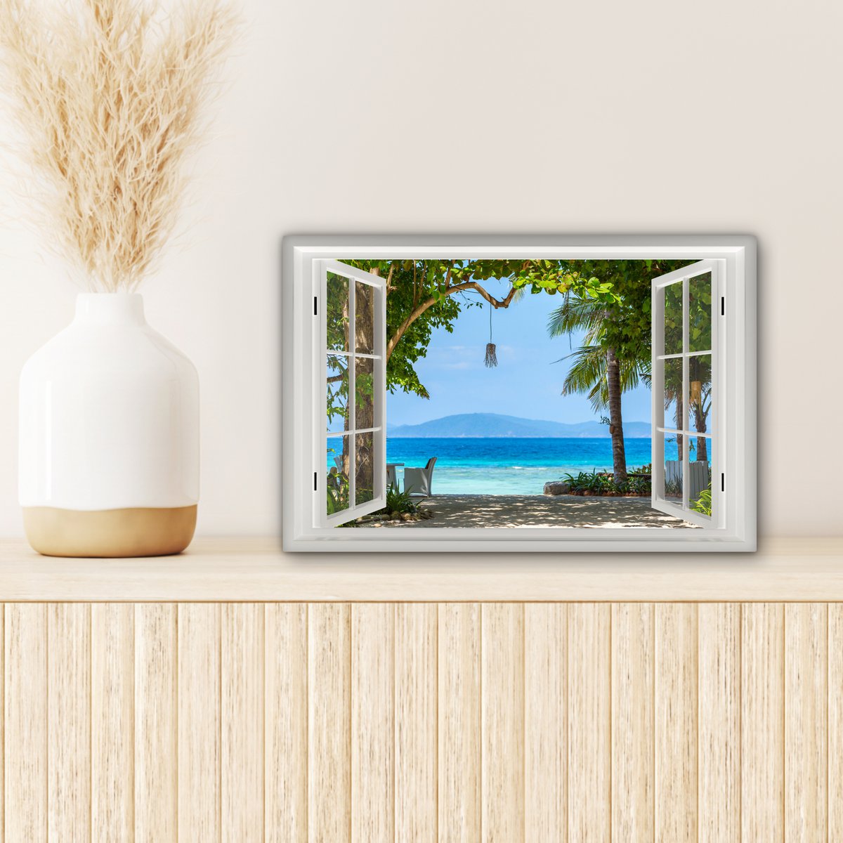 Pintura de lienzo - Decoración de pared - Vista - Boom - Sea - Palmada - Colinas - Playa - Azul