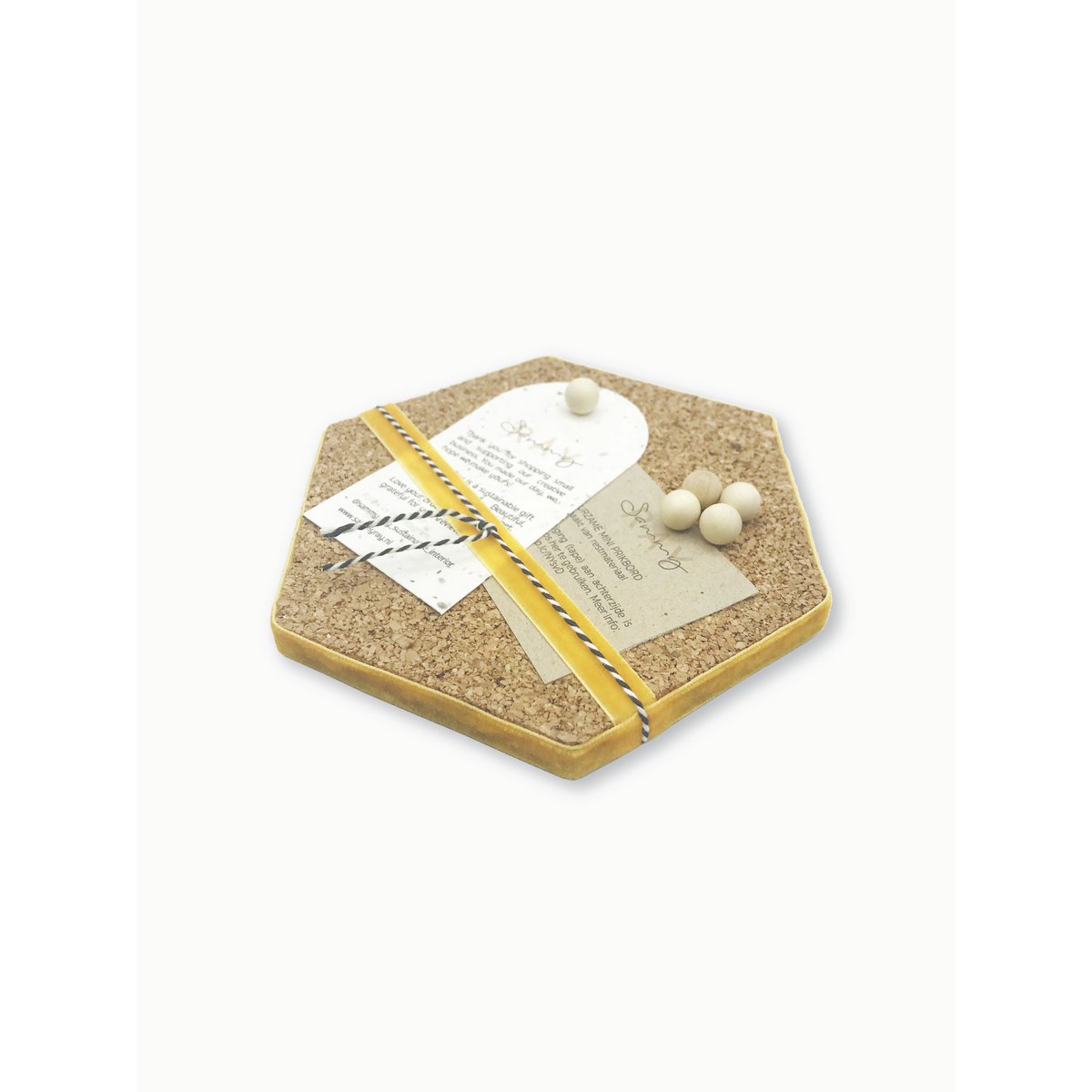 Mini hexagon prikbord kurk - Geel