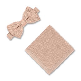 Rosenquarz-Strickfliege und Einstecktuch-Set