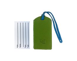 K0041EOB | Lavet i Italien tofarvet bagagemærke i ægte fuldnarvet læder, dollarkorn - Grøn/Blå - Mål: 6,5 x 12 cm - Emballage: stiv bund/låg Gaveæske