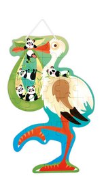 A colorful, whimsical puzzle featuring a stork character with a patterned body and green accents. The puzzle appears to be made of wood or a similar material, with a contoured shape and a size of approximately 32.9 x 51.9 x 0.25 cm.