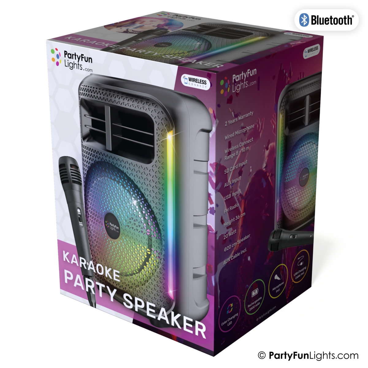 Karaoke Set Party altavoz con micrófono negro - Descubre la iluminación