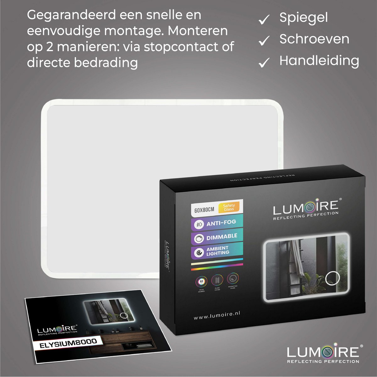 LED-spiegel Lumoire Elysium 80 cm 3x vergrootglas