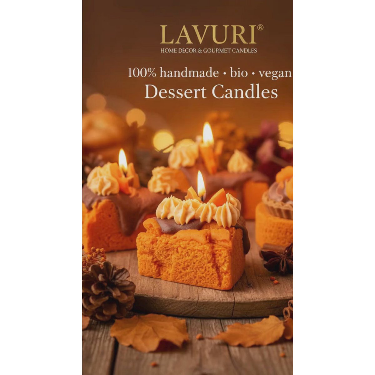 LAVURI Pittige Pompoen Dessertkaarsentaartset – 6 + 1