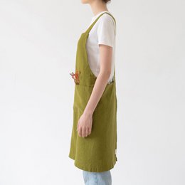 Moss Green Linen Japanese Crossback Apron