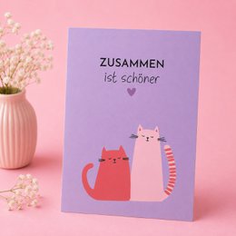 Postcard “Together is more beautiful” friendship card cat