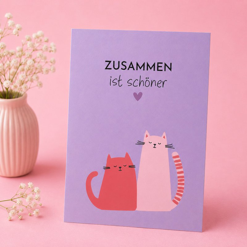 Postcard “Together is more beautiful” friendship card cat