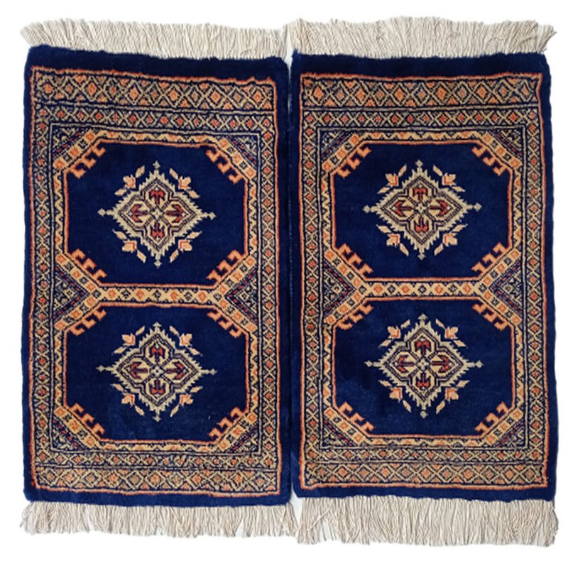 Tapis en laine bleu du golfe noué à la main Bokhara