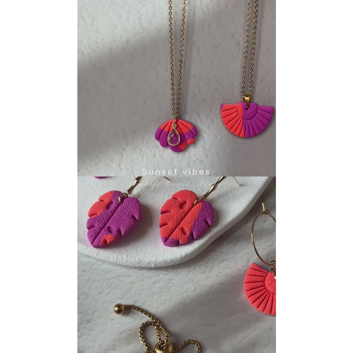 Amalfi - Artisan Orange and Fuchsia Four-leaf Clover Necklace