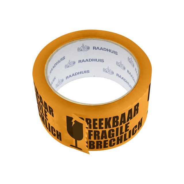 Packaging tape Raadhuis PP 48mmx66m orange with black text