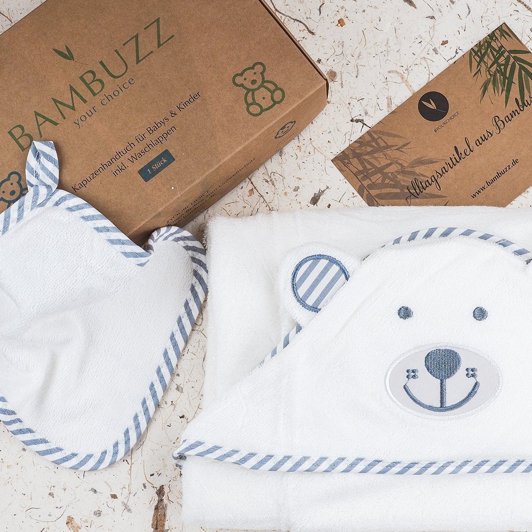 Set asciugamani con cappuccio "Orso" in fibra di bambù