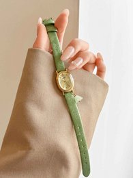 Pesto - Vintage groen leren dameshorloge