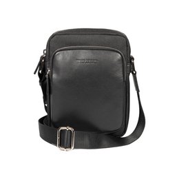 RB2002A | Skuldertaske i nylon/ægte læder, med let narvning. Lynlås og justerbar skulderrem - Sort farve - Mål: 15,5 x 21 x 7 cm Emballage: Non-woven stof taske