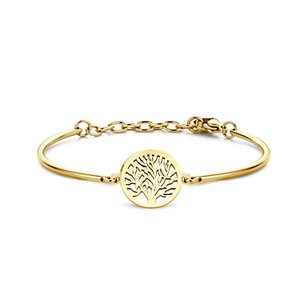 CO88 Collection Inspirational 8CB-90396 Stalen Armband met Hanger - Levensboom 17 mm - One-size - Goudkleurig