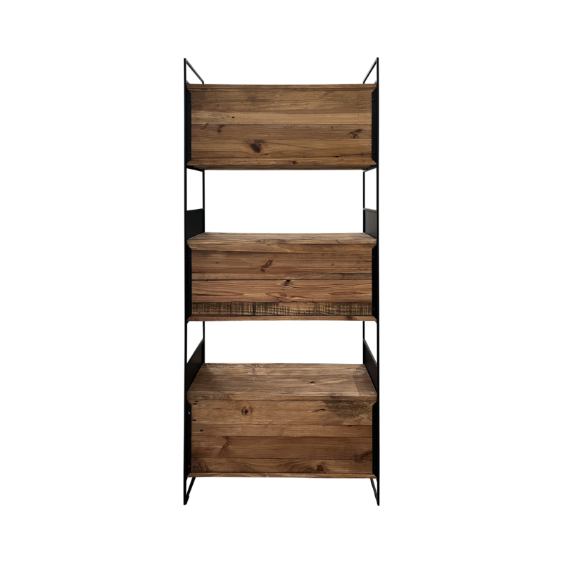 Librería de madera y hierro 90 x 36 x 190 h cm