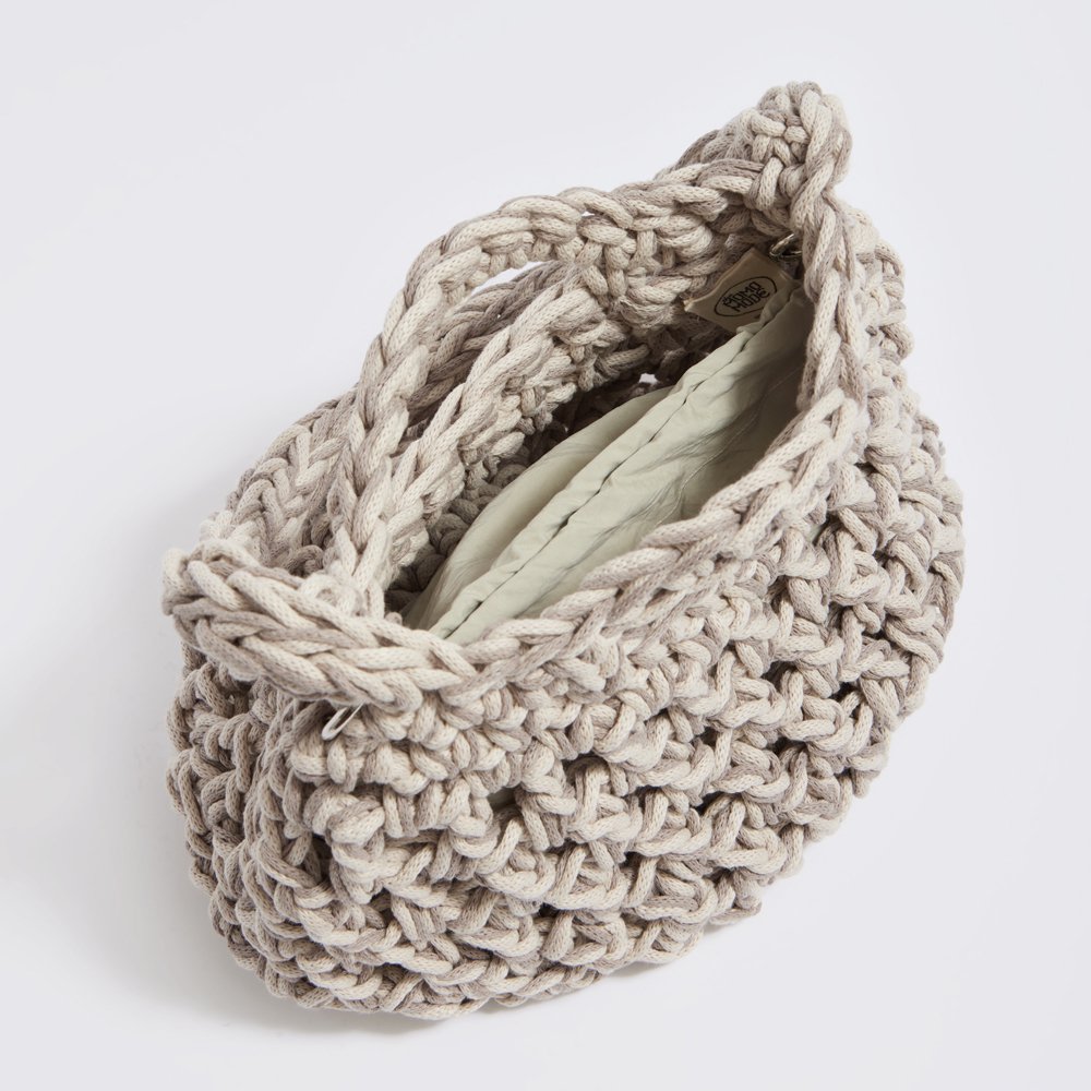 “Tinos cotton”  crochet shoulder bag with waterproof pouch crème + beige