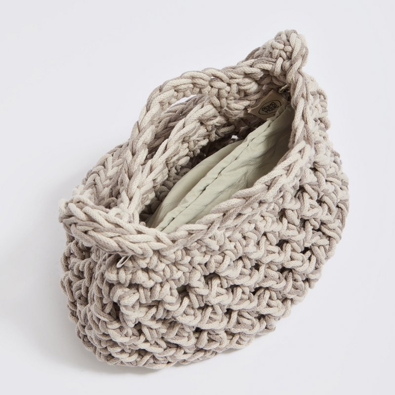 Borsa a tracolla “Tinos cotton” all'uncinetto con pochette impermeabile crema+beige