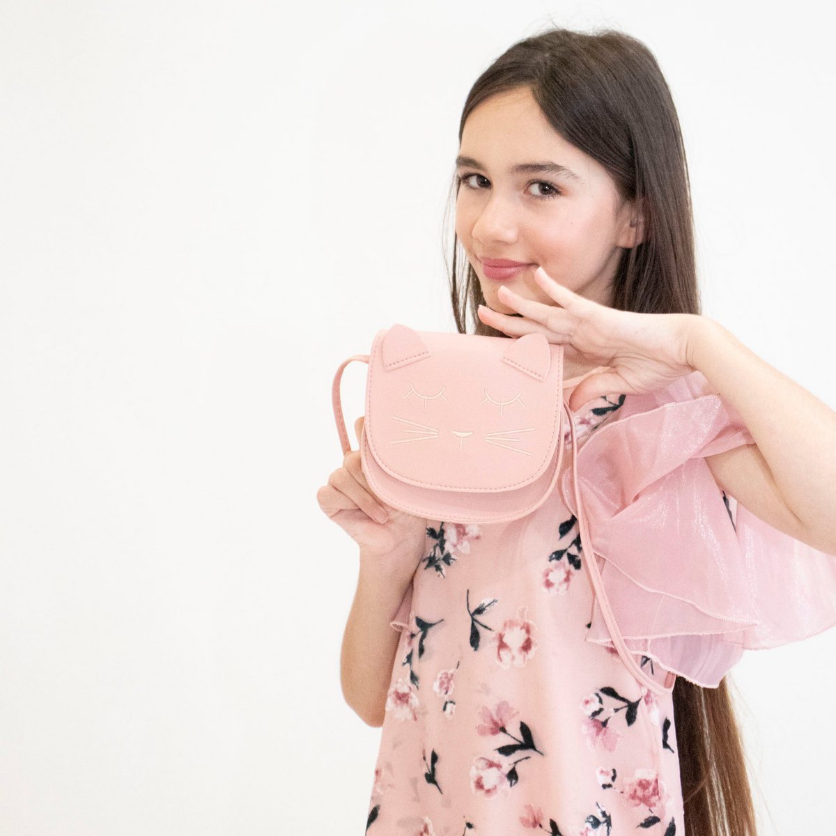 Children's shoulder bag - Mina the minimalist cat Pink