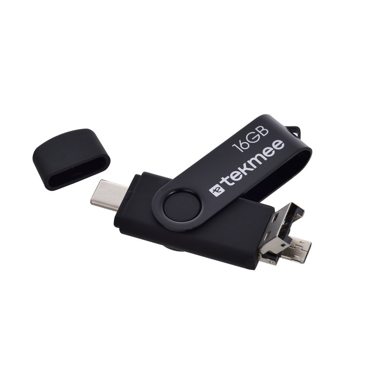 Memoria USB 3 en 1 de 16 GB. Conectores tipo C + Micro USB + USB