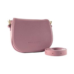 RB1002AZ | Borsa a Tracolla in Vera Pelle Made in Italy con Tracolla removibile in pelle e attacchi con fibbie in metallo Oro Lucido - Colore Rosa Antico - Dimensioni: cm 26 x 20 x 10