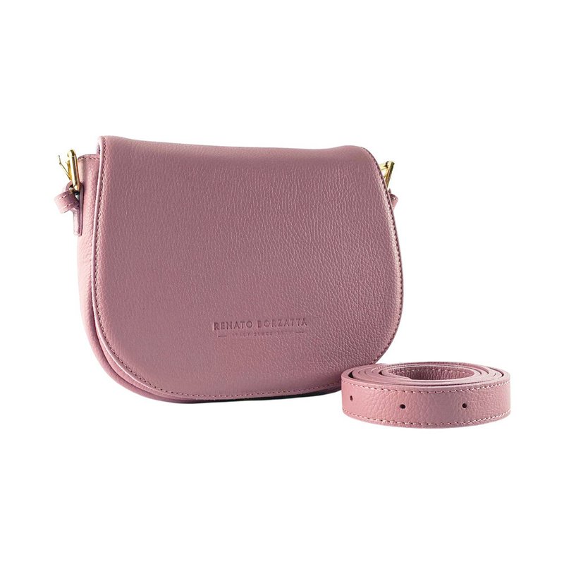RB1002AZ | Borsa a Tracolla in Vera Pelle Made in Italy con Tracolla removibile in pelle e attacchi con fibbie in metallo Oro Lucido - Colore Rosa Antico - Dimensioni: cm 26 x 20 x 10