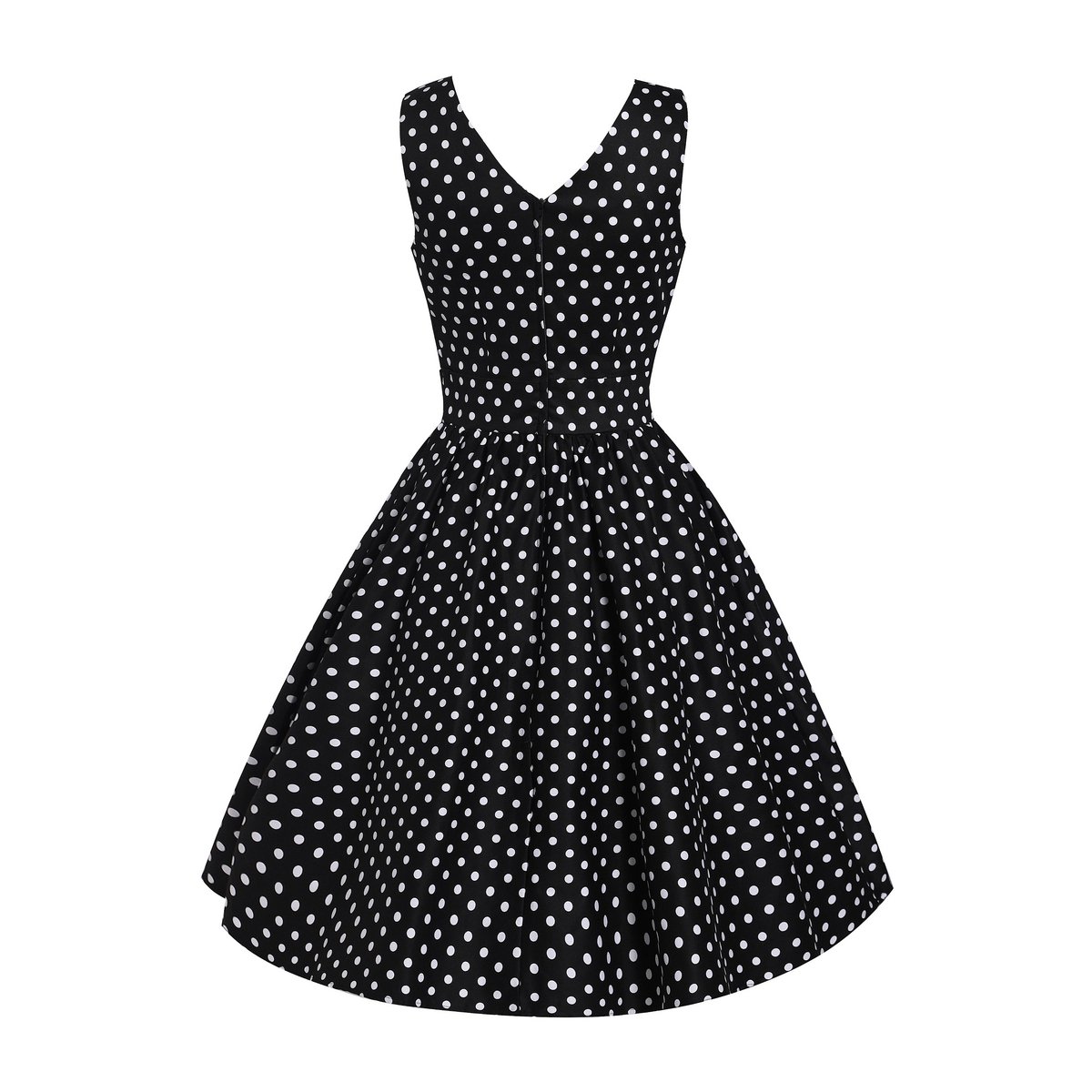 Stock UE May V-Neck 50-tych sukienki w stylu Black Polka Dot