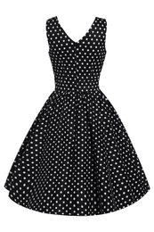 Stock UE May V-Neck 50-tych sukienki w stylu Black Polka Dot