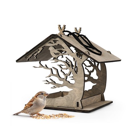 Wooden Hanging Bird Feeder, Outdoor Garden & Backyard Bird Seed Feeder