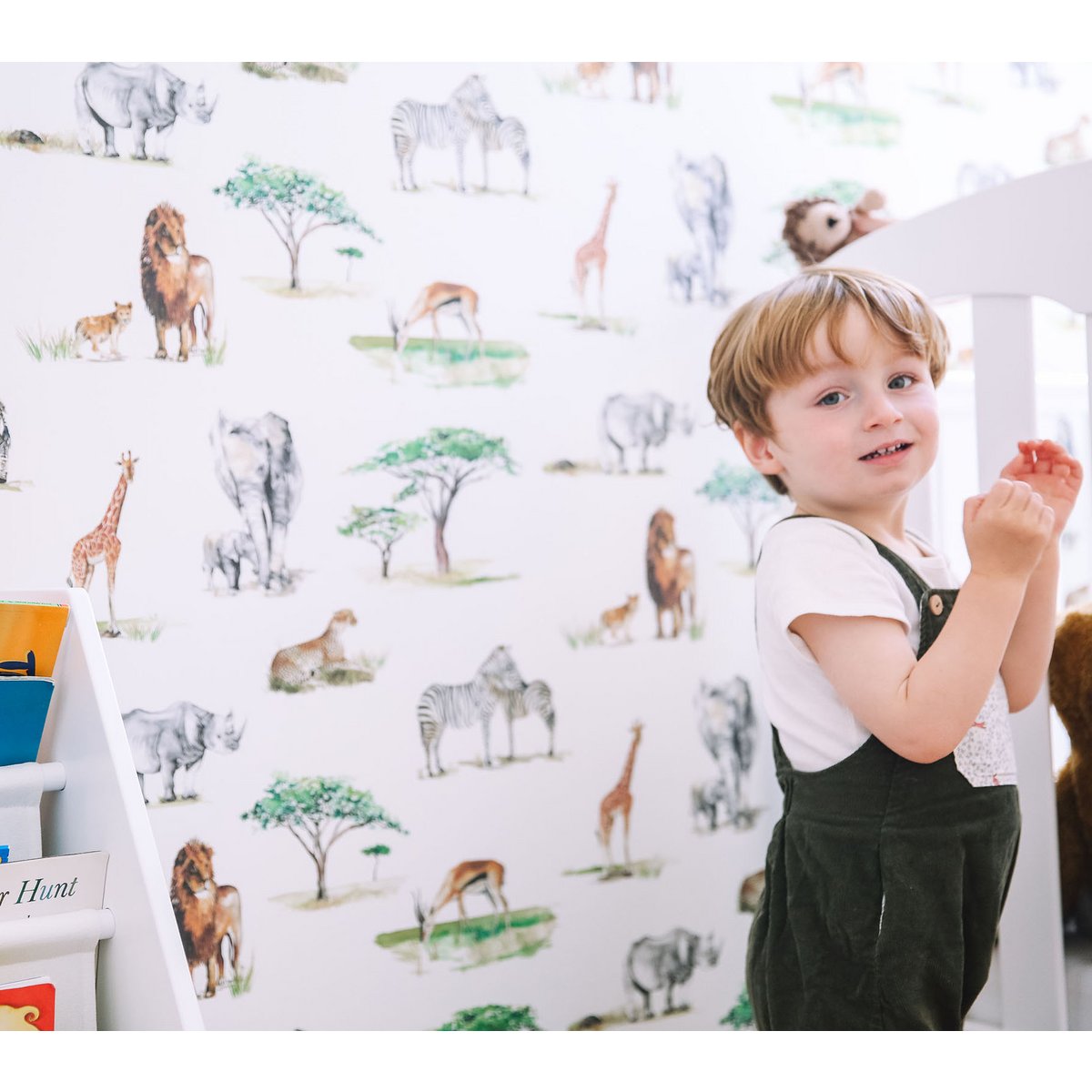 Safaritiere Kindertapete - Elfenbeinfarbe