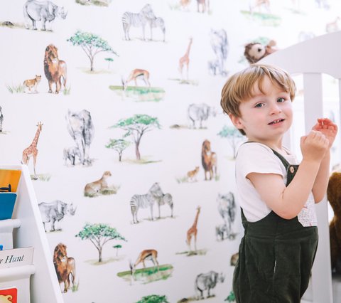Safaritiere Kindertapete - Elfenbeinfarbe