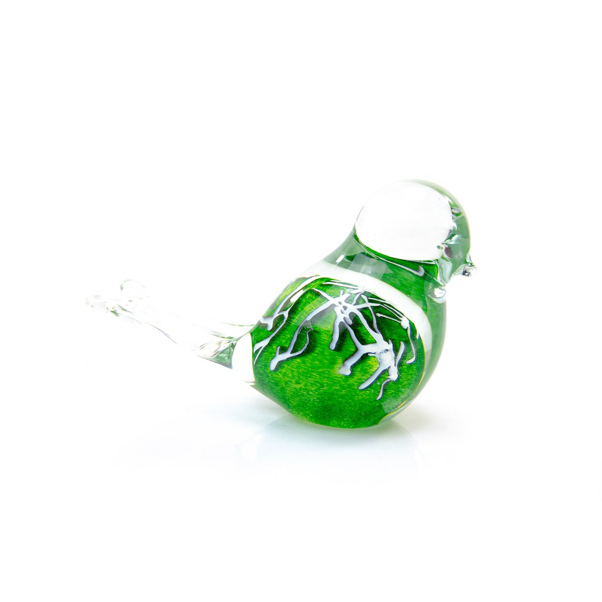 Groene Vogel van Glas - wit gestreept - ø 12 cm - Handgemaakt