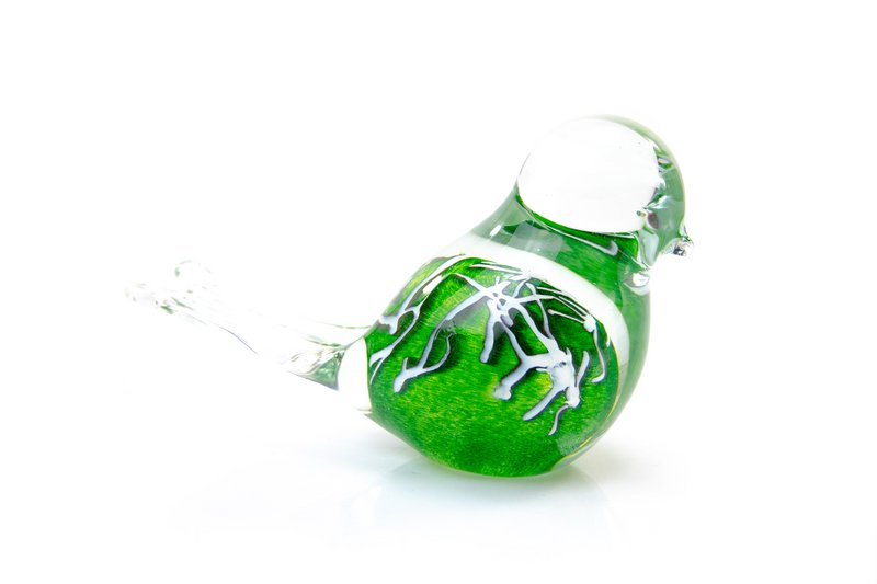 Groene Vogel van Glas - wit gestreept - ø 12 cm - Handgemaakt