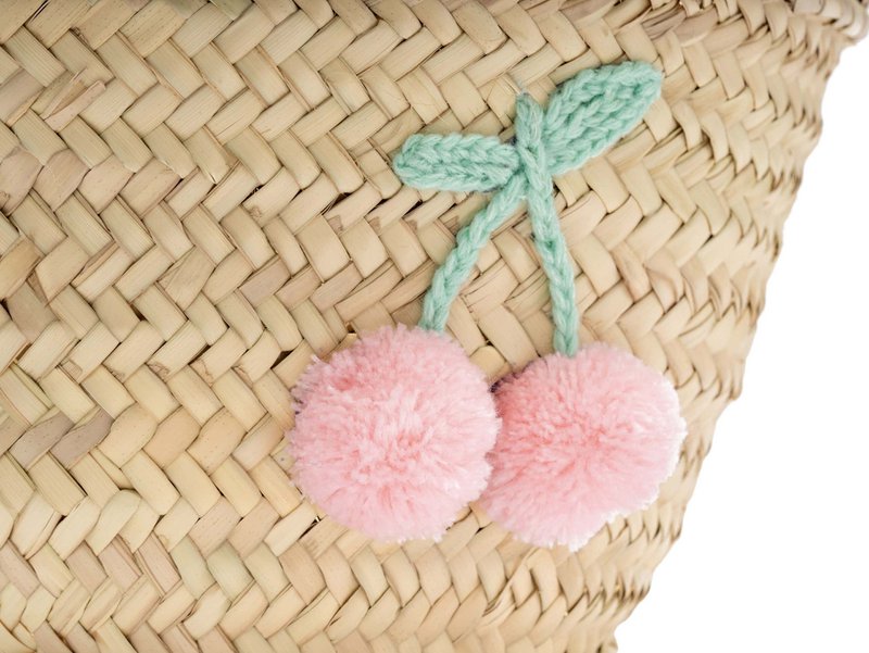 Kinderreiswieg, strandtas, 32 cm, strozak met pompons, meisjestas, handgemaakt, esparto tas
