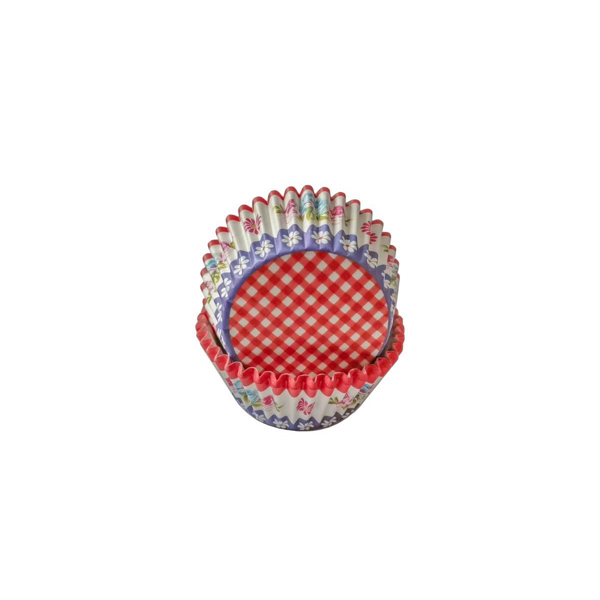 Papiers cupcake carreaux rouges et fleurs 60 pcs Isabelle Rose