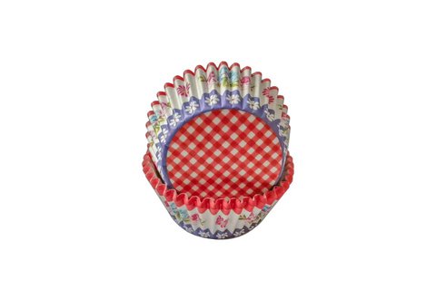 Red check and flowers cupcake papers 60 pcs Isabelle Rose