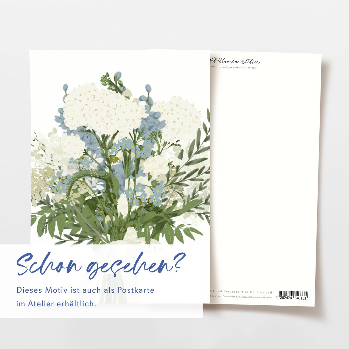 Klappkarte blauer Blumenstrauß, inkl. Umschlag