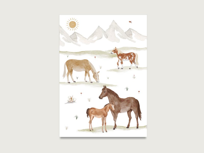 Postkort "Heste" P_86 | Børn | Invitation | Fødselsdag invitation | Pige | hest | Pandehår | Ridning | Børns fødselsdag | || HJERTE & PAPIR