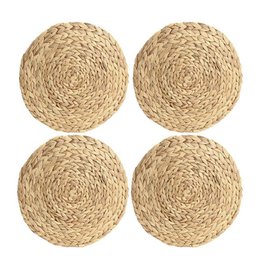 Platos de carga rústicos | Conjunto 4 | Manteles individuales redondos decorativos de jacinto de agua para mesa de comedor