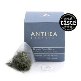 Organic detox blend tea in pyramid-shaped tea bags, made with natural ingredients for a healthy and refreshing drinking experience.