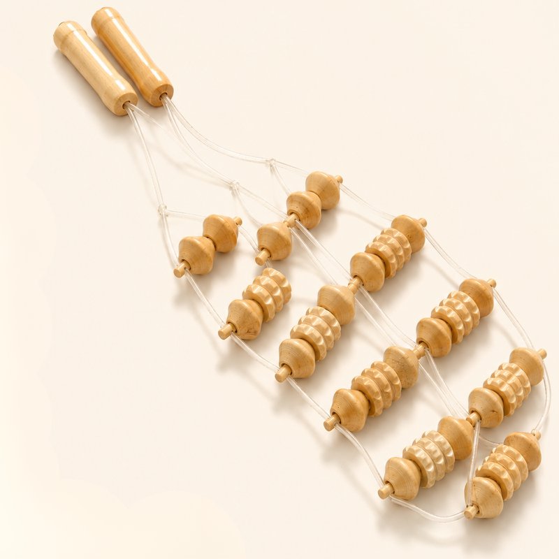 Wooden Massage Strap - Anti-Cellulite Draining Massager - 10 Stimulation Zones - Manual Back and Body Muscle Massager