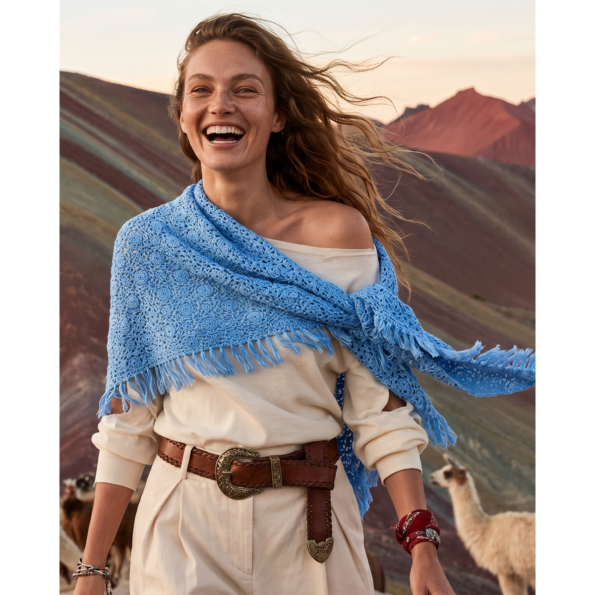 Cashmere scarf LA PAZ hand crocheted triangle