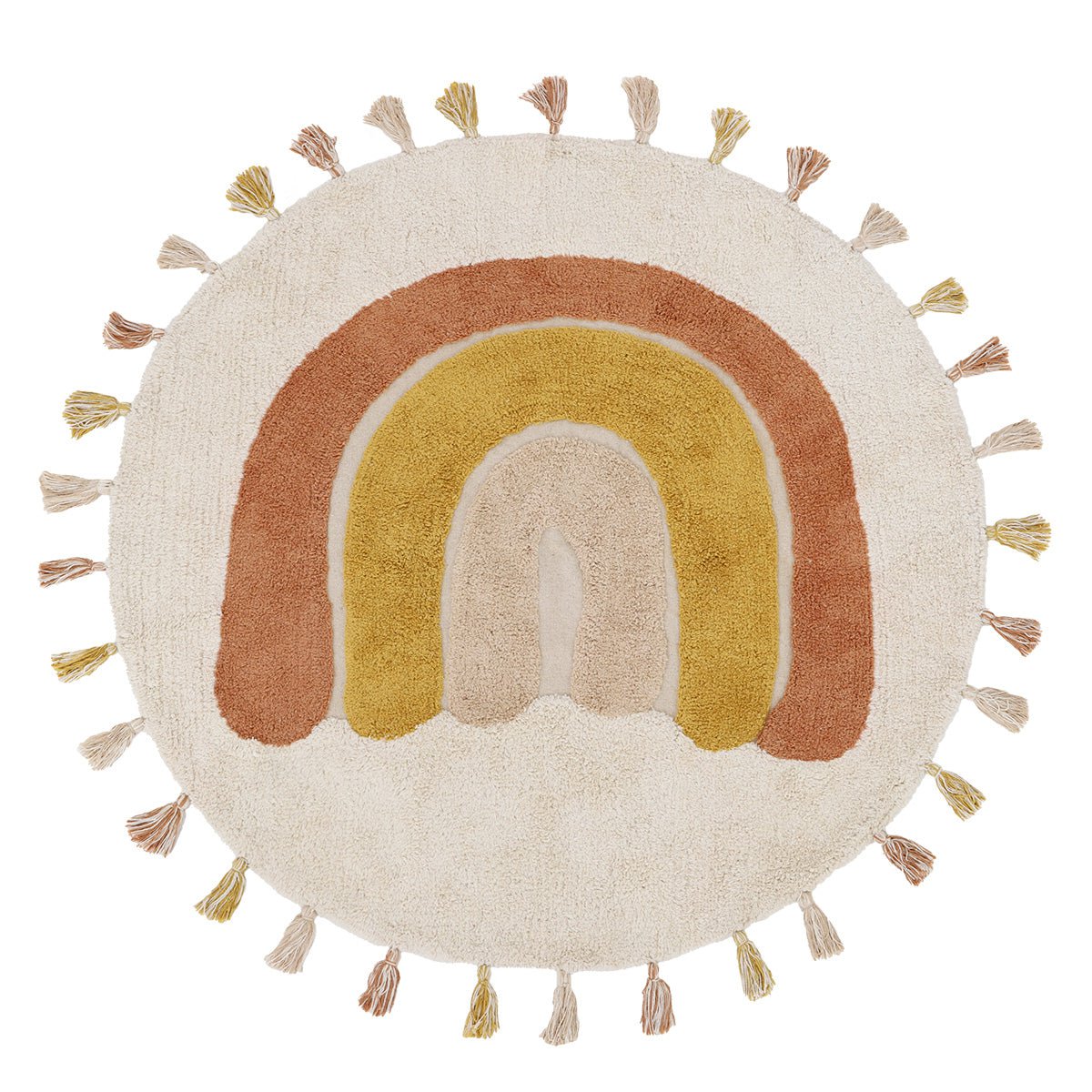 Rainbow washable cotton children's rug with RAINBOW TOFFEE pompoms