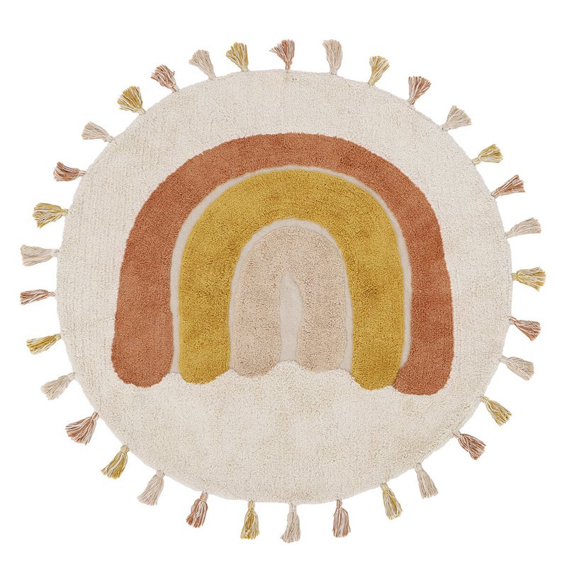 Rainbow washable cotton children's rug with RAINBOW TOFFEE pompoms