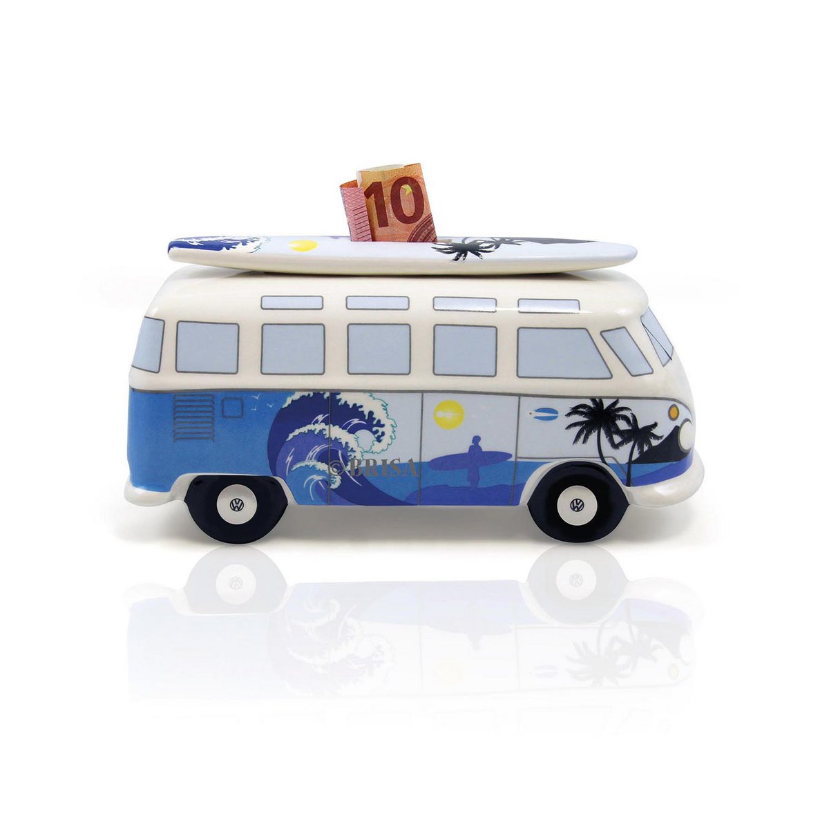Volkswagen VW T1 Bus Spardose mit Surfboard (1:18) - Surf/Blau