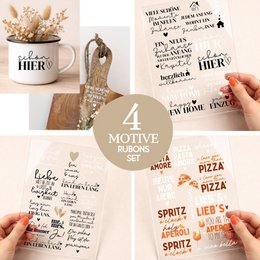 4 Rub On Stickerbögen, viele Motive für Muttertag, Einzug, Hochzeit, UV-DTF Aufkleber im A5 Format
