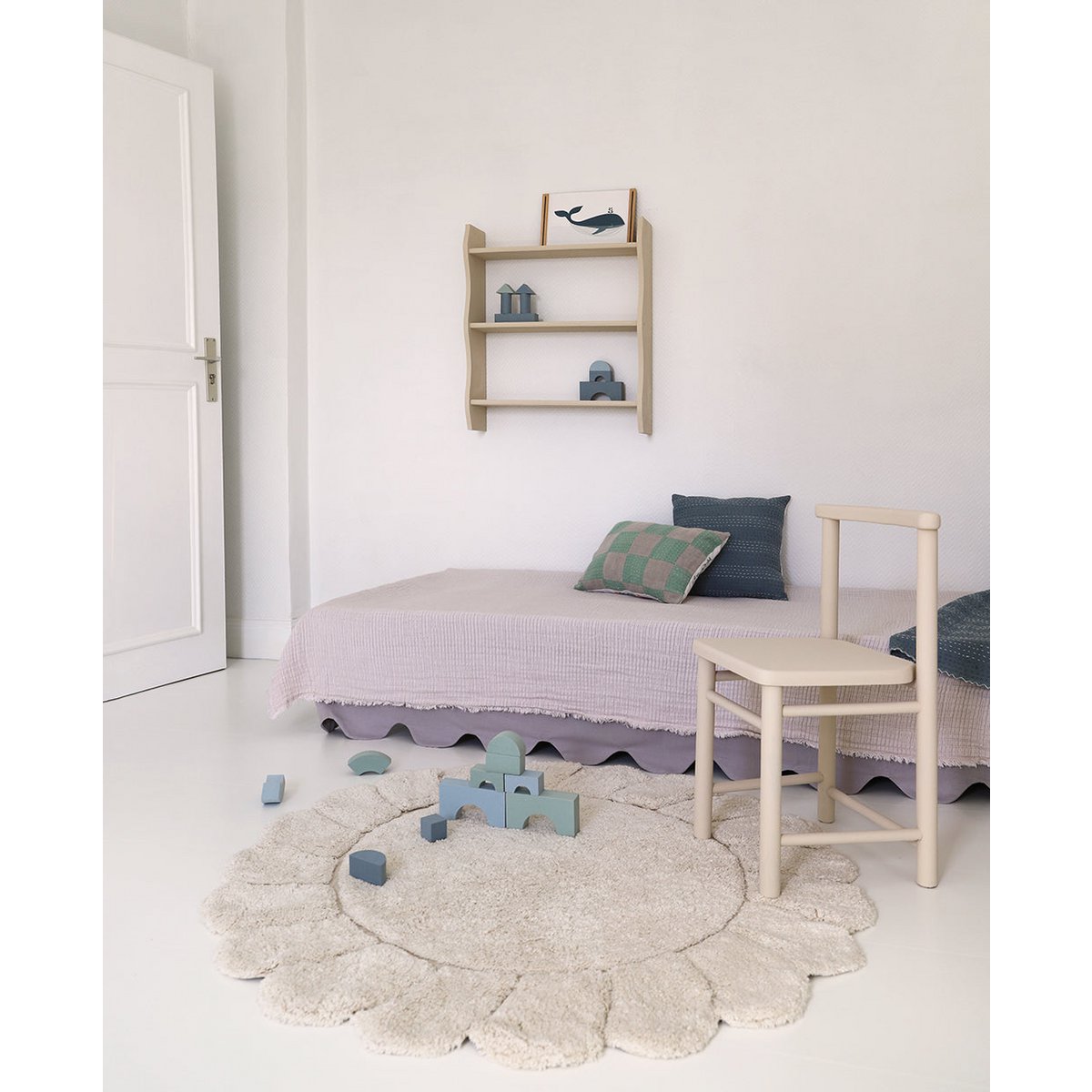 Tapis chambre enfant coton lavable rond finition "pétales" GABRIELLE