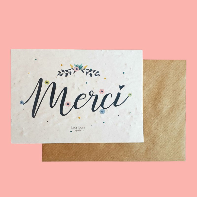 Plantable card Thank you flowers and polka dots theme